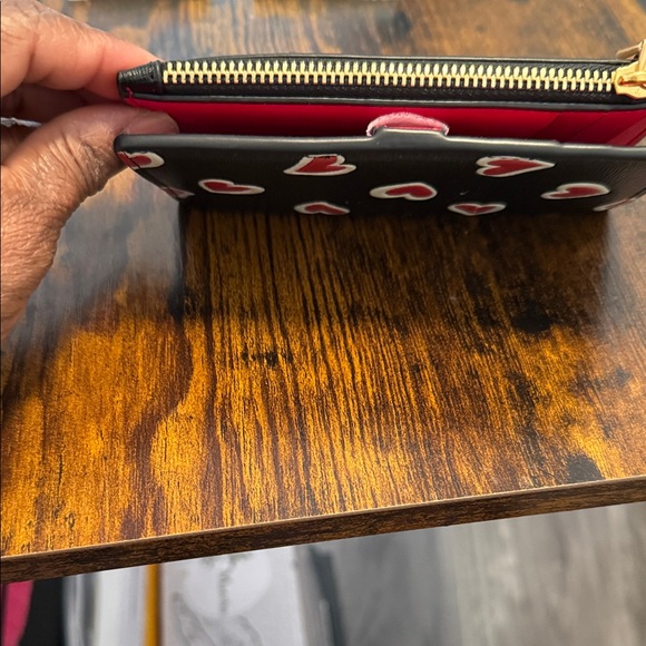 Kate Spade Black Card Holder with Red and White Heart Pattern - Picture 3 of 5